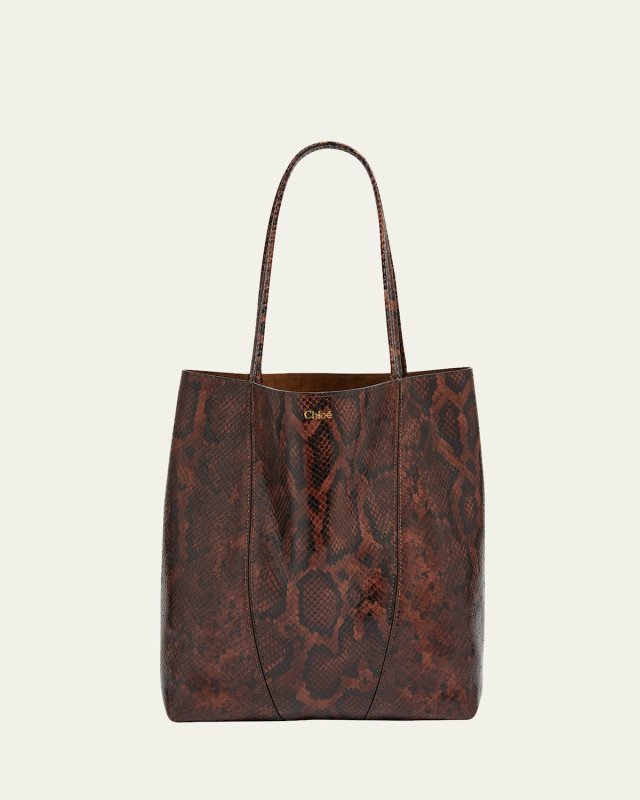 Spin Small Tote Bag in Python-Effect Leather